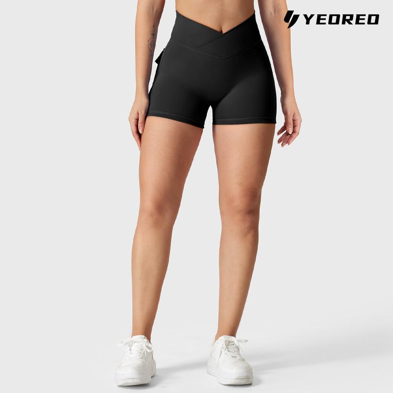 YEOREO Scrunch Workout Shorts with Pockets Charm Gym Biker Shorts for Women High Waisted Yoga Booty Shorts elastic athletic