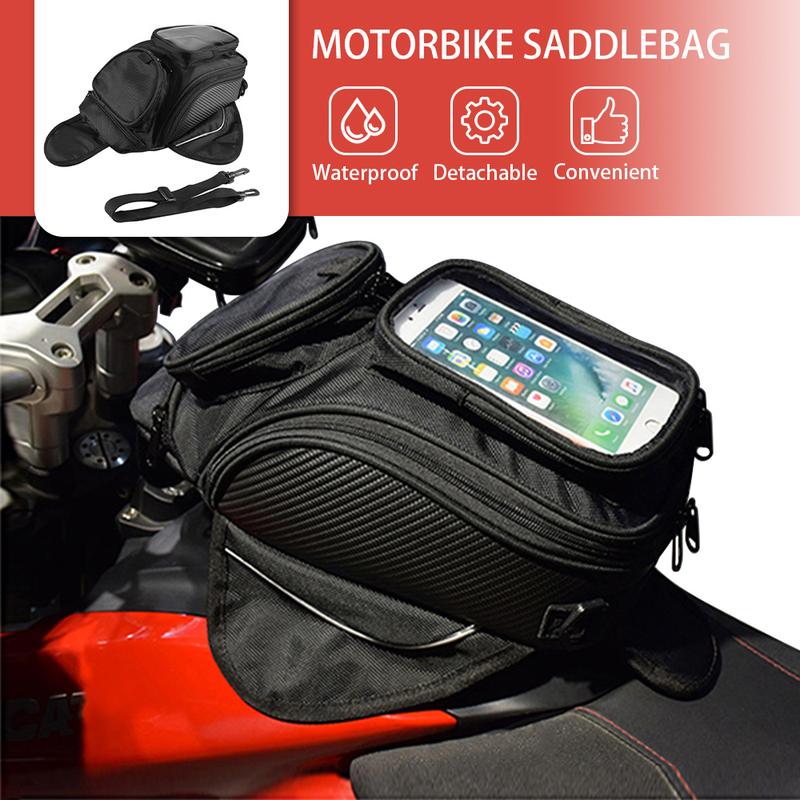 Motorcycle storage bag, waterproof nylon tarpaulin, mobile phone front frame, snug side frame, saddle bag, tool storage gear bag with shoulder straps, magnetic in