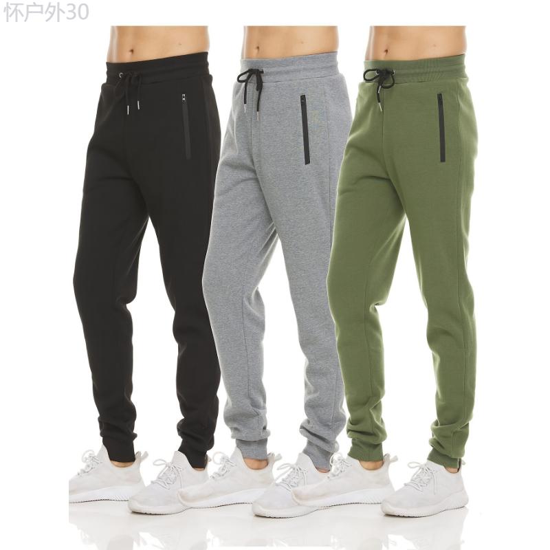 3Pcs Men's Solid Outdoor Sports Joggers, Comfy Drawstring Trousers