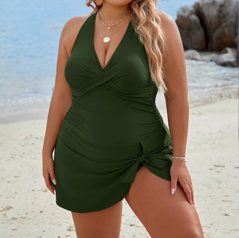 Blooming Jelly Womens Plus Size Swim Dress Swimsuit One Piece Tummy Control Bathing Suits Modest Criss Cross Swim Suits