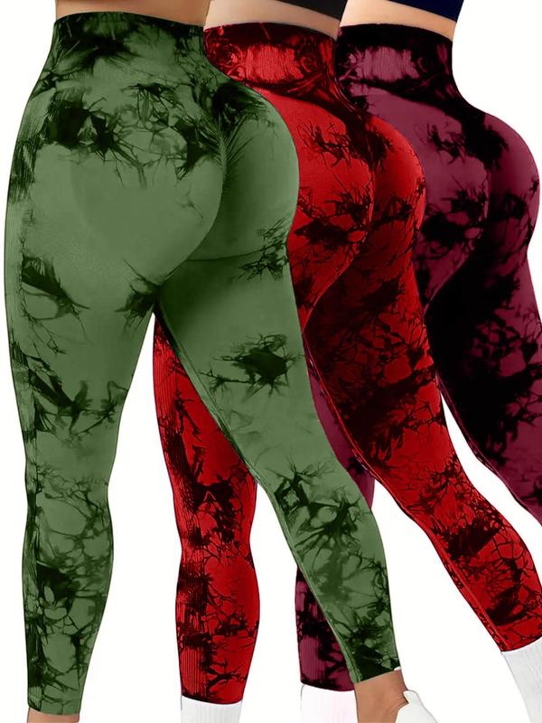 3 pack tie dye print high waisted workout leggings for women scrunch rear lifting high waist tummy control yoga athletic wear.