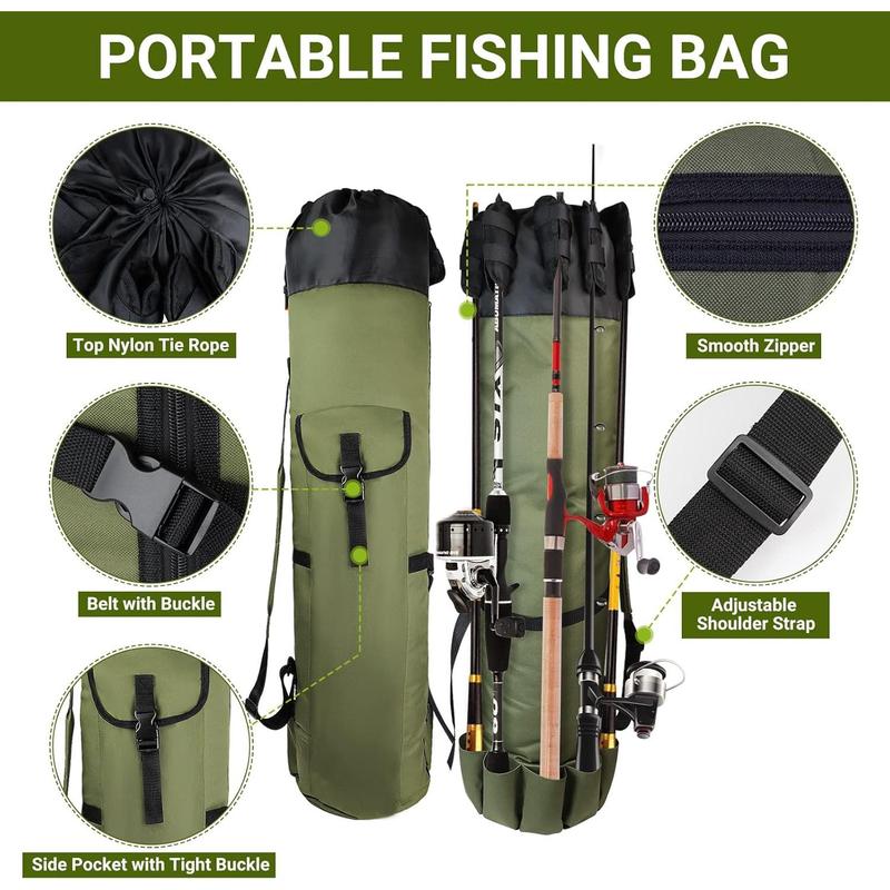 Fishing Rod Bag, Fishing Rod Case Bag with Durable Folding Oxford Fabric, Portable Fishing Bag Fish Rod Storage Bag Fishing Pole Case Bag for Men Fishing Gifts (Green)