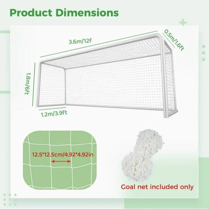 12x6ft Football Replacement Goal Net for Sports Match Training Practice - Impact-Resistant Polypropylene Heavy-Duty Netting