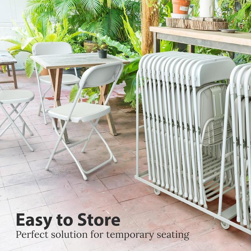 9 Pack White Plastic Chair | Foldable & Stackable | 300 lbs Capacity Steel Frame Seats for Indoor or Outdoor | Commercial Use Events Wedding Party Events Bulk Picnic Kitchen Dining