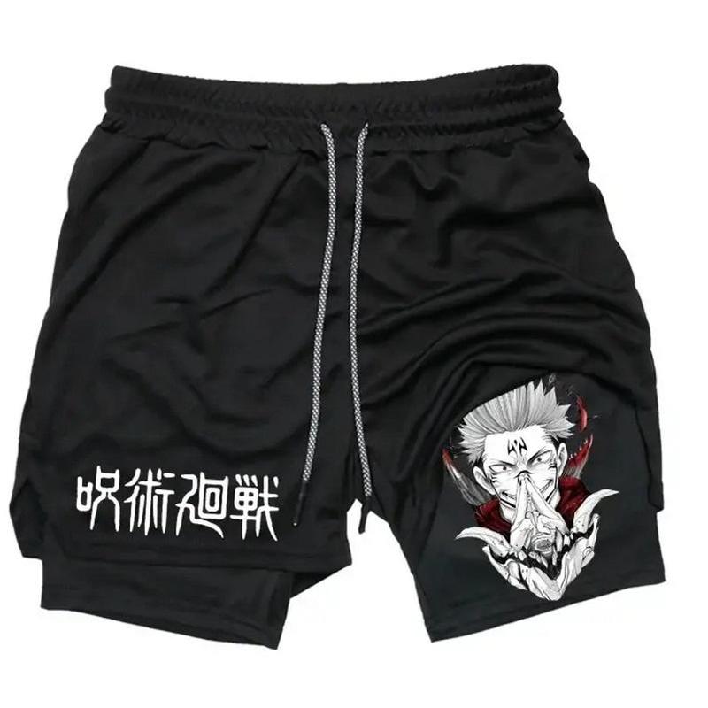 Fitness Shorts Men Anime Printed Gym Clothes Men Double Layer Sports Breathable Shorts 2-in-1 Quick-Drying Training Shorts Outdoor Cycling Jogging Pants Mens Shorts Graphic Men Performance Shorts Mens Gym Clothes Free shipping,Free delivery