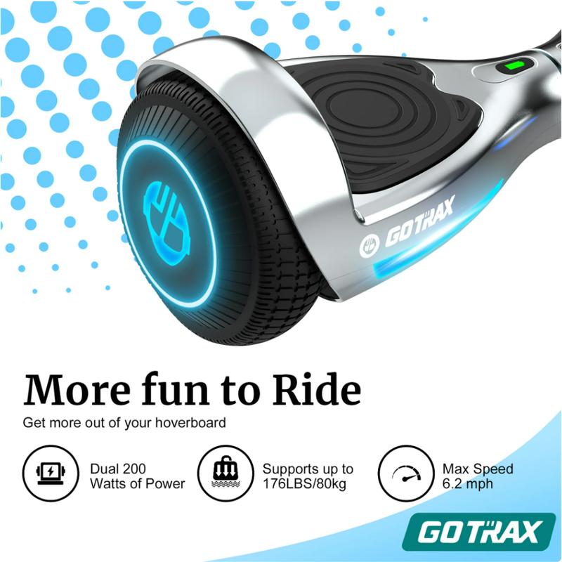 GOTRAX FX3 Bluetooth Chrome Hoverboard – Self-Balancing Scooter with 6.2mph Max Speed for Kids 8+ and Adults