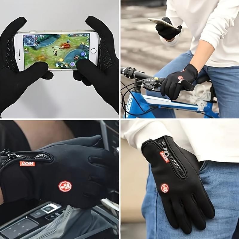 Winter touch screen gloves - windproof, waterproof, warm, suitable for cycling, fishing, running | Zip fastening, knitted fabric