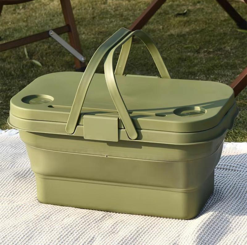 Outdoor picnic basket Camping folding portable storage basket with cover cookout with small table multifunctional waterproof picnic box picnic bucket camping