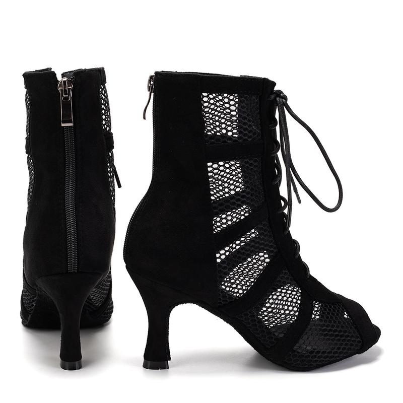 HROYL Latin Salsa Dance Shoes Lace-up Open Toe Ballroom Dance Heel Boots Women,7.5cm heel dance  heels dance heels