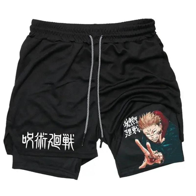 Fitness Shorts Men Anime Printed Gym Clothes Men Double Layer Sports Breathable Shorts 2-in-1 Quick-Drying Training Shorts Outdoor Cycling Jogging Pants Mens Shorts Graphic Men Performance Shorts Mens Gym Clothes Free shipping,Free delivery