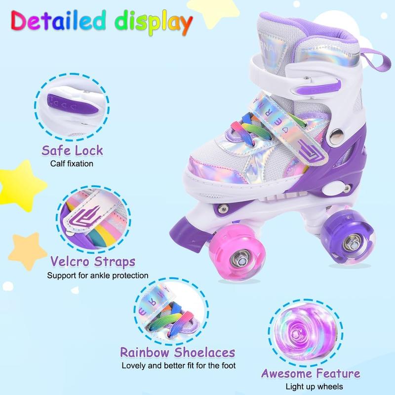 Roller Skates, Roller Skates,Girls Roller Skates,4 Size Adjustable  Roller Skates with Light up Wheels for for Beginner  Girls & Boys