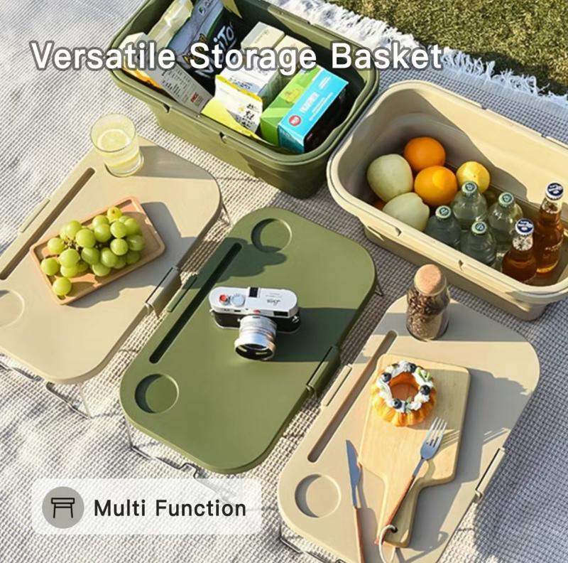 Outdoor picnic basket Camping folding portable storage basket with cover cookout with small table multifunctional waterproof picnic box picnic bucket camping