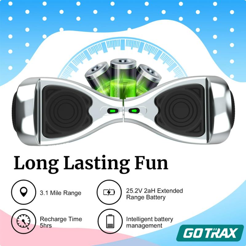 GOTRAX FX3 Bluetooth Chrome Hoverboard – Self-Balancing Scooter with 6.2mph Max Speed for Kids 8+ and Adults