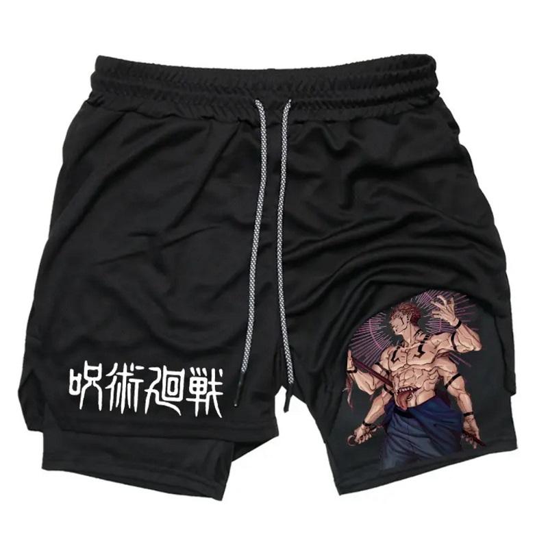 Fitness Shorts Men Anime Printed Gym Clothes Men Double Layer Sports Breathable Shorts 2-in-1 Quick-Drying Training Shorts Outdoor Cycling Jogging Pants Mens Shorts Graphic Men Performance Shorts Mens Gym Clothes Free shipping,Free delivery