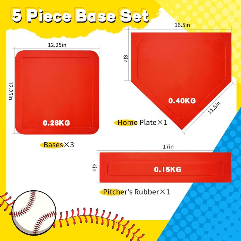 Baseball Bases for Yard - 3 Throw Down Bases 1 Homeplate 1 Pitching Rubber with Baseball Bases Bag for  Practice, Rubber Bases for Kickball Baseball Play