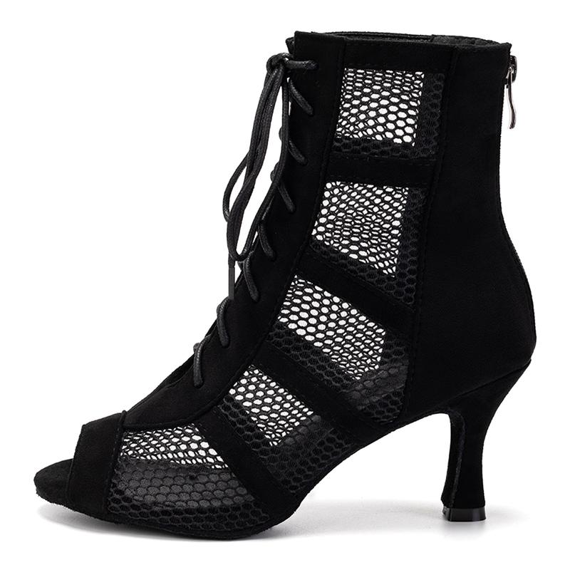 HROYL Latin Salsa Dance Shoes Lace-up Open Toe Ballroom Dance Heel Boots Women,7.5cm heel dance  heels dance heels