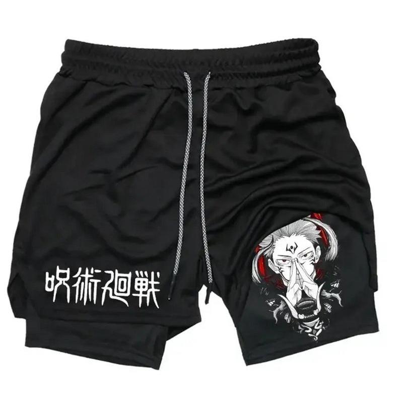 Fitness Shorts Men Anime Printed Gym Clothes Men Double Layer Sports Breathable Shorts 2-in-1 Quick-Drying Training Shorts Outdoor Cycling Jogging Pants Mens Shorts Graphic Men Performance Shorts Mens Gym Clothes Free shipping,Free delivery