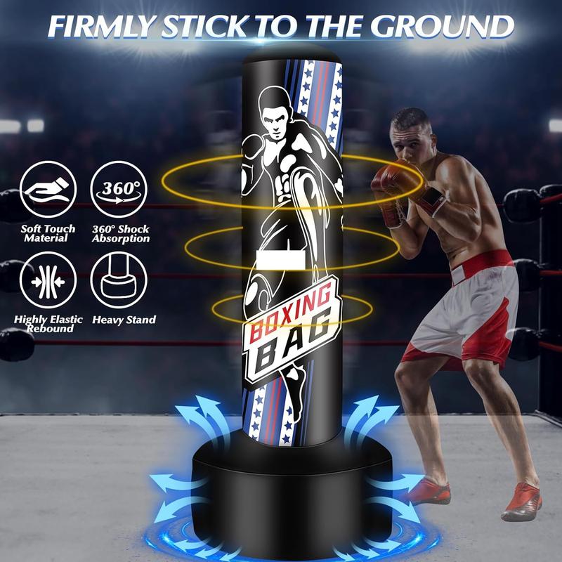 69'' Standing Punching Bag for Adults with Stand, Heavy Bag Boxing Equipment Kicking Bag Inflatable Kick Boxing Bag with Stand for Training MMA Muay Thai Fitness