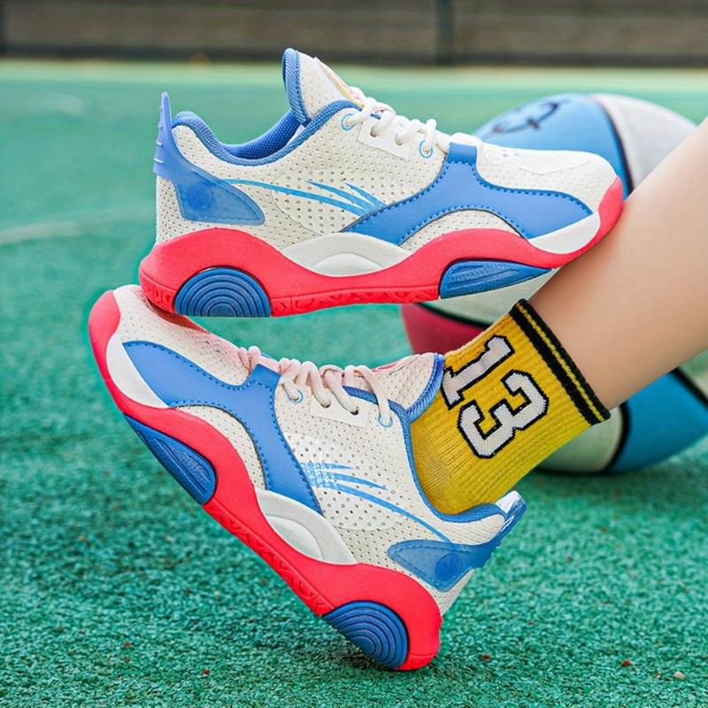 Youngsters' All-Season Basketball Sneakers with Rotating Buckle - Breathable Mesh, Non-Slip Rubber Sole for Boys & Girls