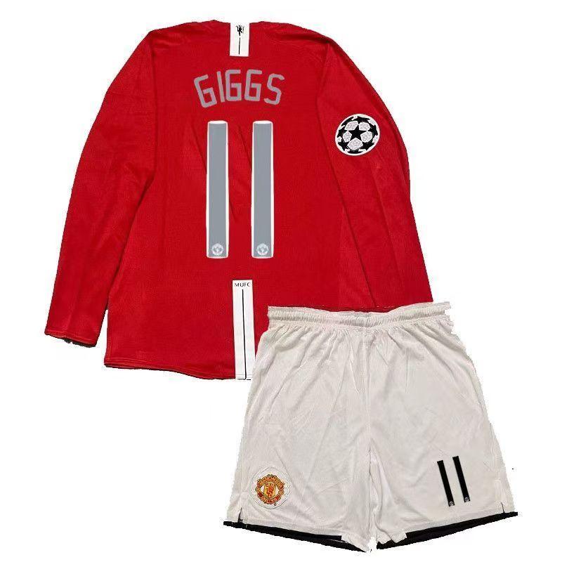 0708 Red Devils throwback jersey Home Champions League version long-sleeved children's set No. 7 C Ronaldo football uniform Rooney Gigg soccer jerseys sports jersey athletic shorts