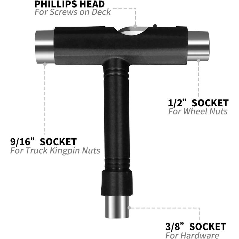 Skate Tool All-in-One, Skateboard Tool Roller Skate Tool T Tool for Skateboard, Muti-Function Portable Skateboard Longboard Accessory with T-Type Allen Key and L-Type Phillips Head Wrench Screwdriver