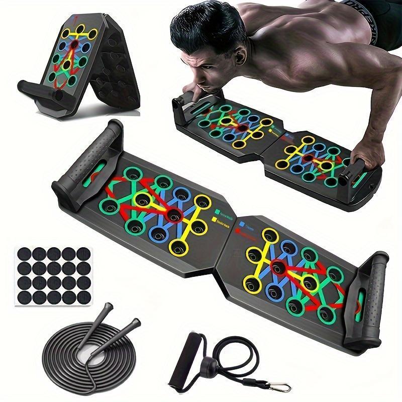 Portable Push Up Board Set, 1 Set Foldable Fitness Board with Resistance Band & Jump Rope, Multifunctional Home Gym Workout Equipment for Chest, Abdomen, Arm & Back