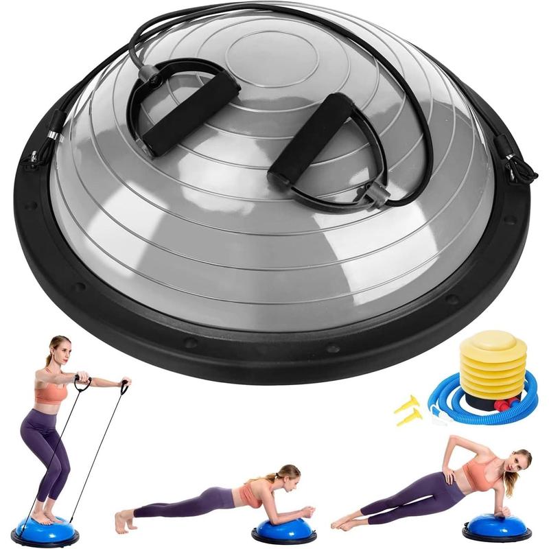 Half Balance Ball Trainer, Half Yoga Exercise Ball with Resistance Bands and Foot Pump, Balance Trainer for Stability Training, Strength Exercise Fitness, Home Gym Workout Equipment