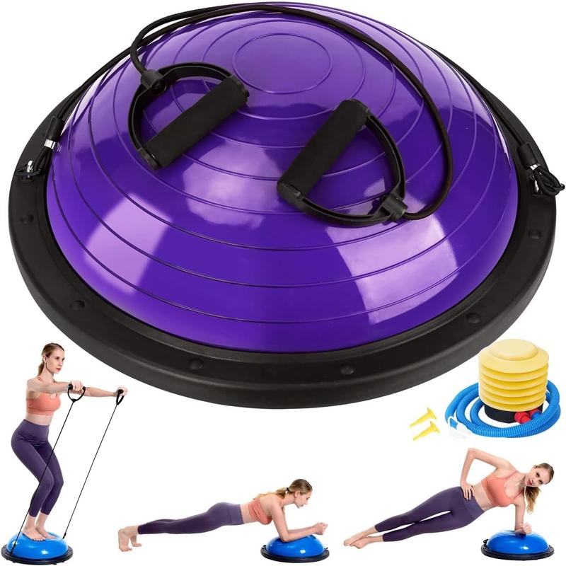 Half Balance Ball Trainer, Half Yoga Exercise Ball with Resistance Bands and Foot Pump, Balance Trainer for Stability Training, Strength Exercise Fitness, Home Gym Workout Equipment