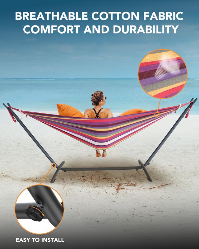 Double Hammock with Heavy-Duty Steel Stand,Portable,Easy Assembly,600lbs Weight Capacity,Suit for Indoor,Yard,Camping,or Outdoor