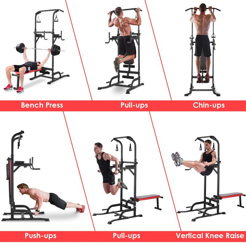 Pull Up Bar Stand with Folding Weight Bench,4 Ropes Strength Training Fitness adjustable Heights Equipment,for Home Office Gym Strength Training