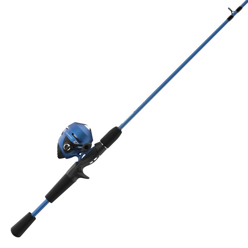 Slingshot Spincast Reel and Fishing Rod Combo, 5-Foot 6-Inch 2-Piece Fishing Pole, Size 30 Reel, Right-Hand Retrieve, Blue