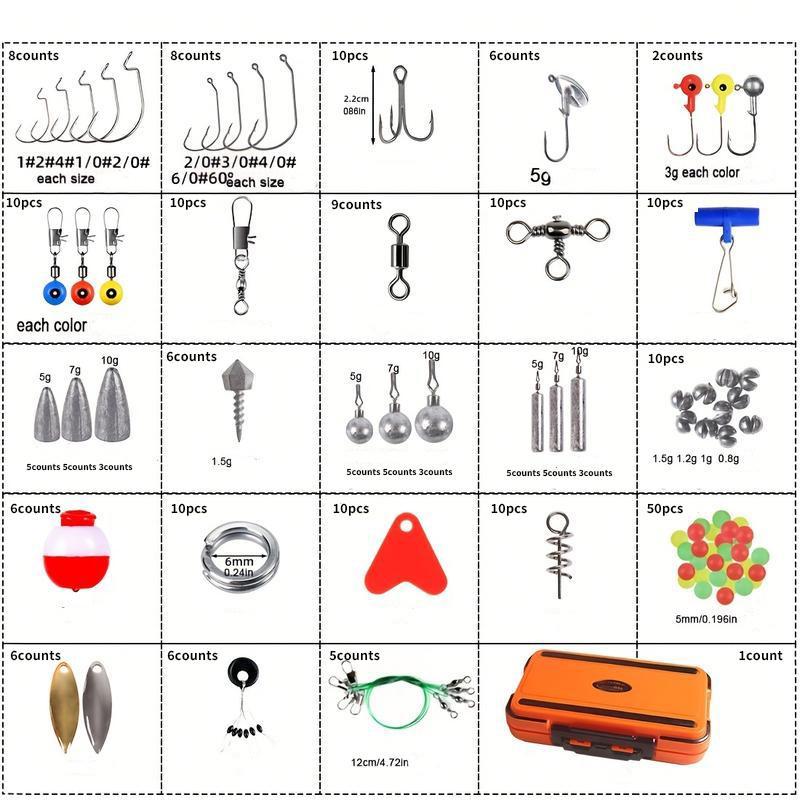 Fishing Accessories Set, 1 Box Fishing Hook & Soft Bait & Lead Head Hook & Fishing Tool, Outdoor Fishing Accessories for Fishing Enthusiasts