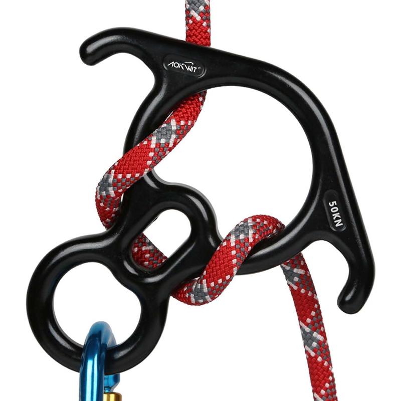 50KN Rescue Figure, 8 Descender Large Bent-Ear Belaying and Rappelling Gear Belay Device Climbing for Rock Climbing Peak Rescue Aluminum Alloy