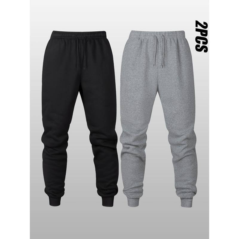 2pcs Men's Fleece Joggers - Casual & Sporty Drawstring Sweatpants, Breathable Polyester, Perfect for Fall Winter Outdoor Activities - For Men - Ideal for Sports & Loungewear - Great Gift for Him