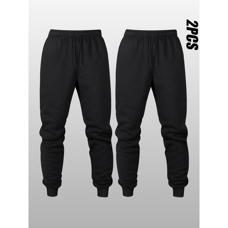 2pcs Men's Fleece Joggers - Casual & Sporty Drawstring Sweatpants, Breathable Polyester, Perfect for Fall Winter Outdoor Activities - For Men - Ideal for Sports & Loungewear - Great Gift for Him