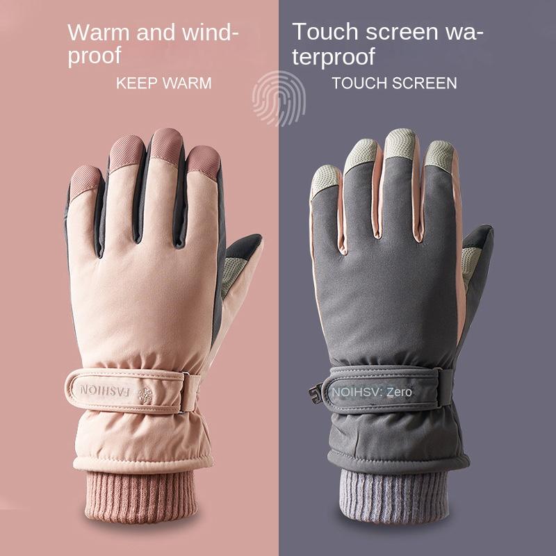 Ski Gloves Men's and Women's Winter Fleece-lined Warm Outdoor Biking Mountain Climbing Waterproof and Windproof Thick Cold-Proof Motorcycle Cross-Border