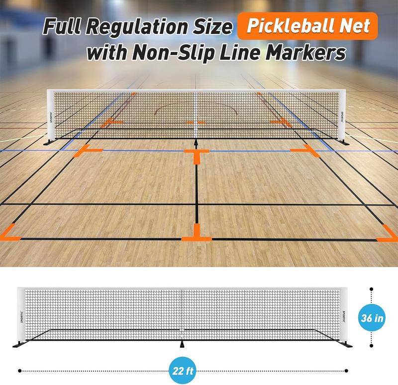 Portable Pickleball Net for Driveway - Regulation Size 22ft Pickleball Net with Court Markers & Carry Bag for Tennis Badminton Outdoors &Indoors