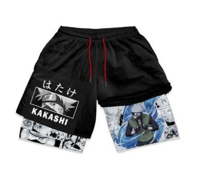 Naruto Kakashi Performance Shorts Summer Double Layer Beach Pants Fitness Training Pant Sports