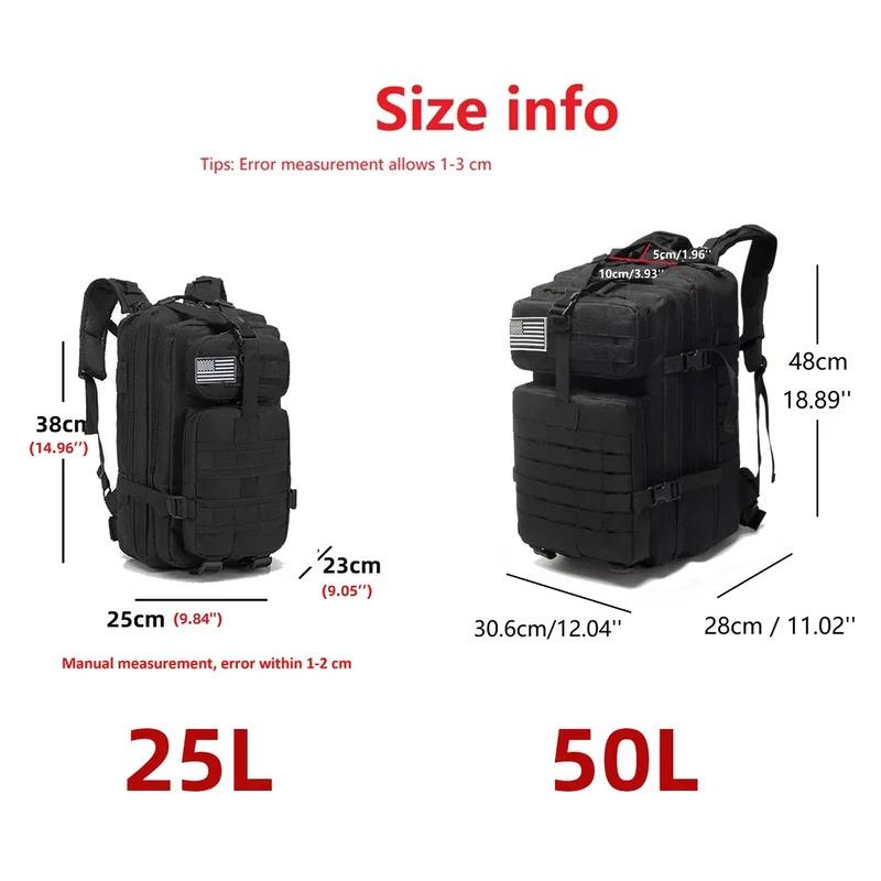 1000D Nylon Waterproof Outdoor Rucksacks Tactical Sports Camping Hiking Trekking Fishing Hunting Bag Backpack 25L 50L