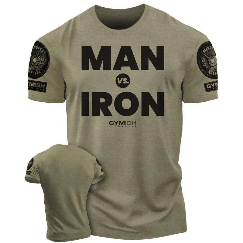 042. Man Vs. Iron Funny Motivational Workout Gym T-Shirt for Men