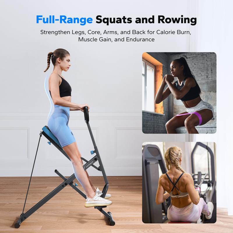 Electric squat exercise Squat Machine Glutes WorkoutAdjustable Resistance Foldable ExerciseEquipment Leg Exercise Machine with 350lbsWeight Capacity, Rowing Machine