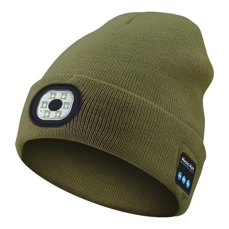 Removable rechargeable LED light-emitting lighting hat Bluetooth music knitted hat Windproof Thermal warm beanie bucket hat