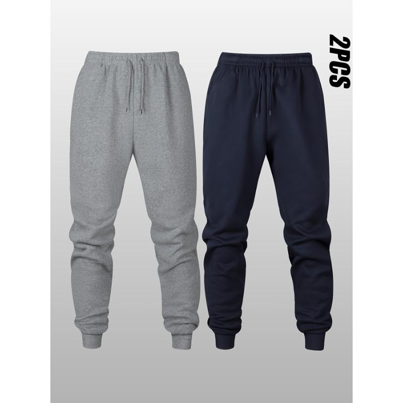 2pcs Men's Fleece Joggers - Casual & Sporty Drawstring Sweatpants, Breathable Polyester, Perfect for Fall Winter Outdoor Activities - For Men - Ideal for Sports & Loungewear - Great Gift for Him