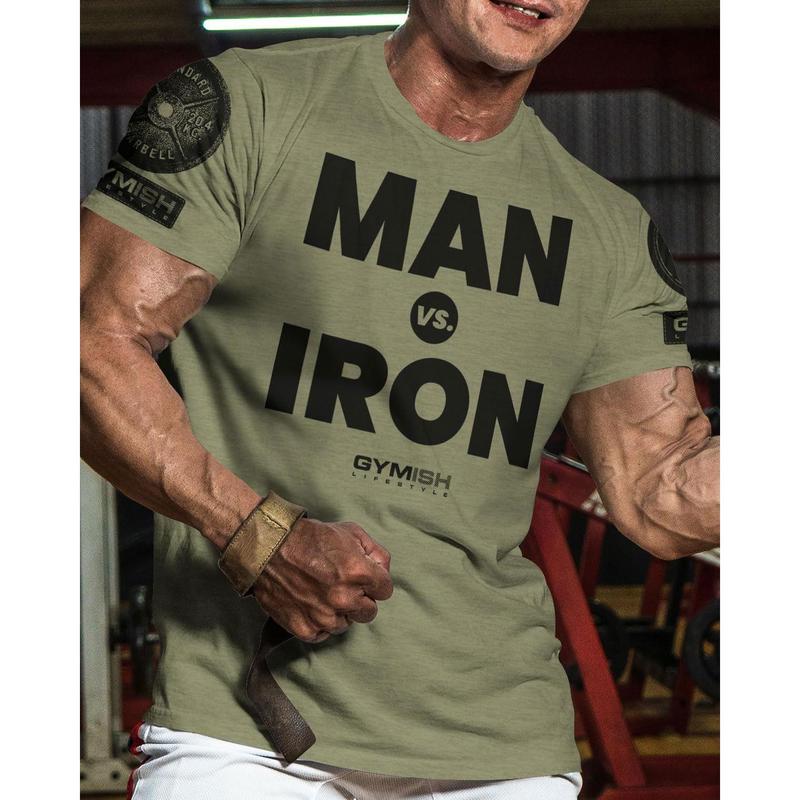 042. Man Vs. Iron Funny Motivational Workout Gym T-Shirt for Men