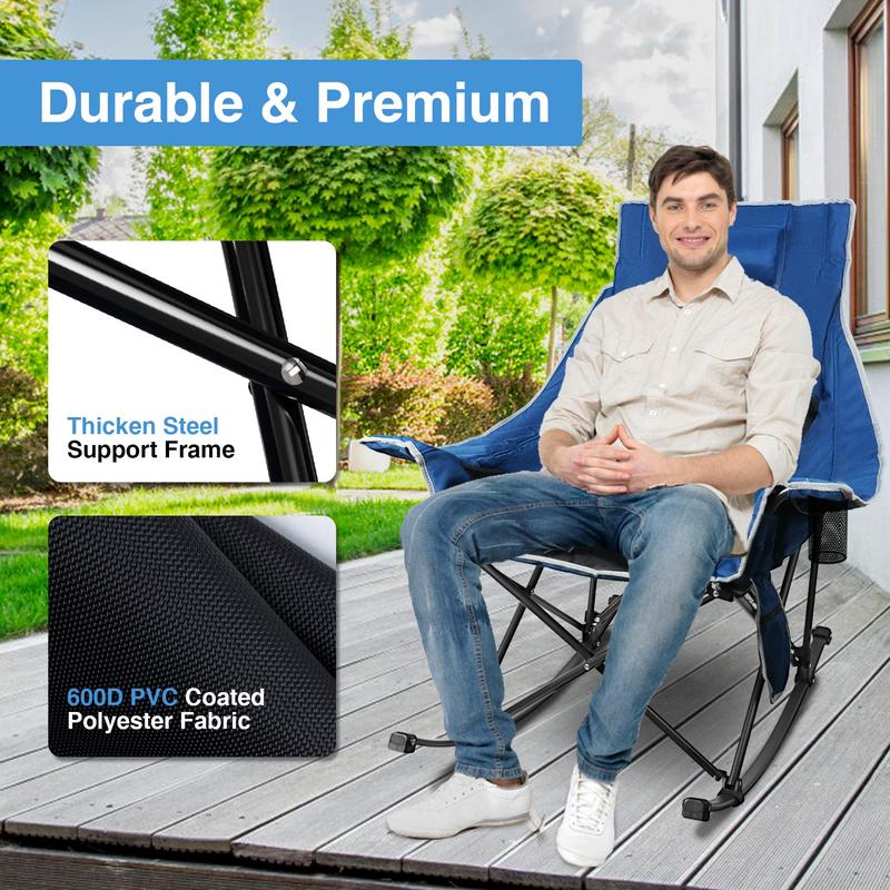 Oversized Rocking Camping Chair, XL Heated Camping Chair w  3 Levels Heat for Back+Seat, Padded Rocking Lawn Chair with 20000 mAh Power Bank, Pillow, Side Pocket, Carry Bag