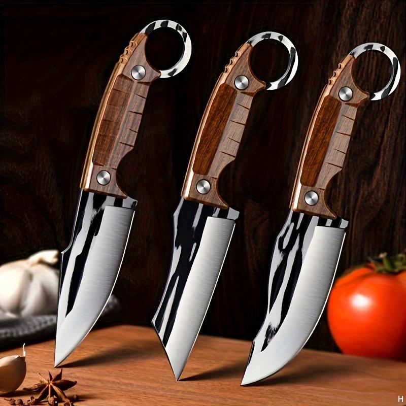 3pcs Compact Stainless Steel Knife Set - Multipurpose Outdoor Knives for Camping, Lightweight Bone Removal, Sharp Meat Cutting & Portable Fruit Use (No Sheath Included)