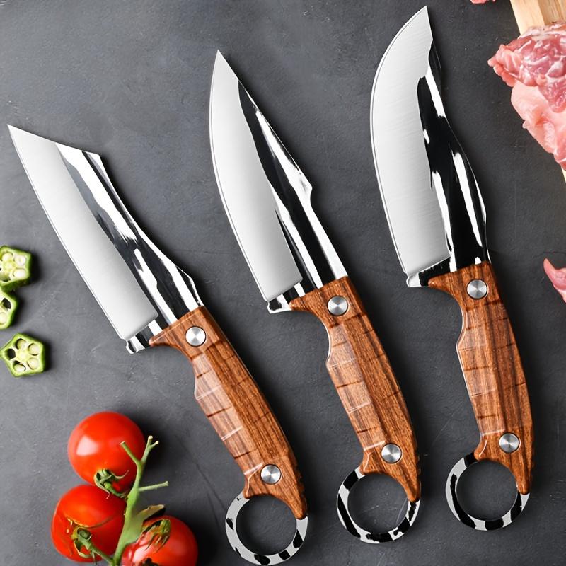 3pcs Compact Stainless Steel Knife Set - Multipurpose Outdoor Knives for Camping, Lightweight Bone Removal, Sharp Meat Cutting & Portable Fruit Use (No Sheath Included)