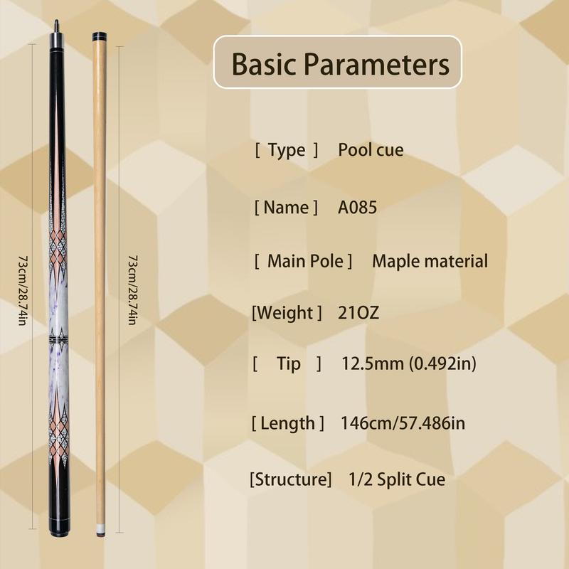 2024 Christmas Gift - White Hard Maple American Pool Cue Stick for Beginners, Dual-Piece Design with Purple Color and Stylish Patterns billiards