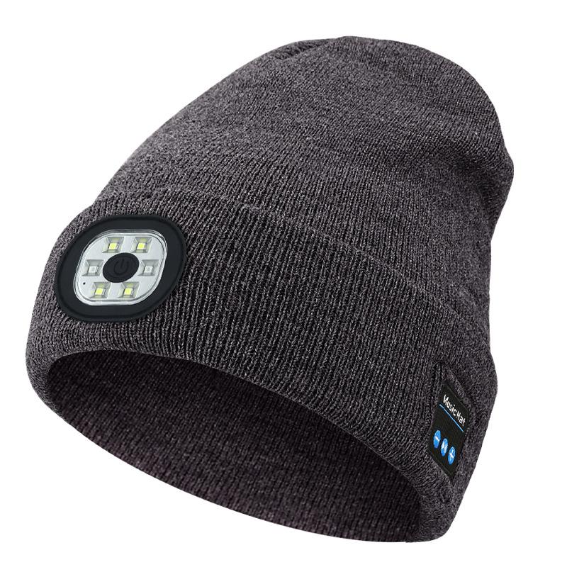 Removable rechargeable LED light-emitting lighting hat Bluetooth music knitted hat Windproof Thermal warm beanie bucket hat