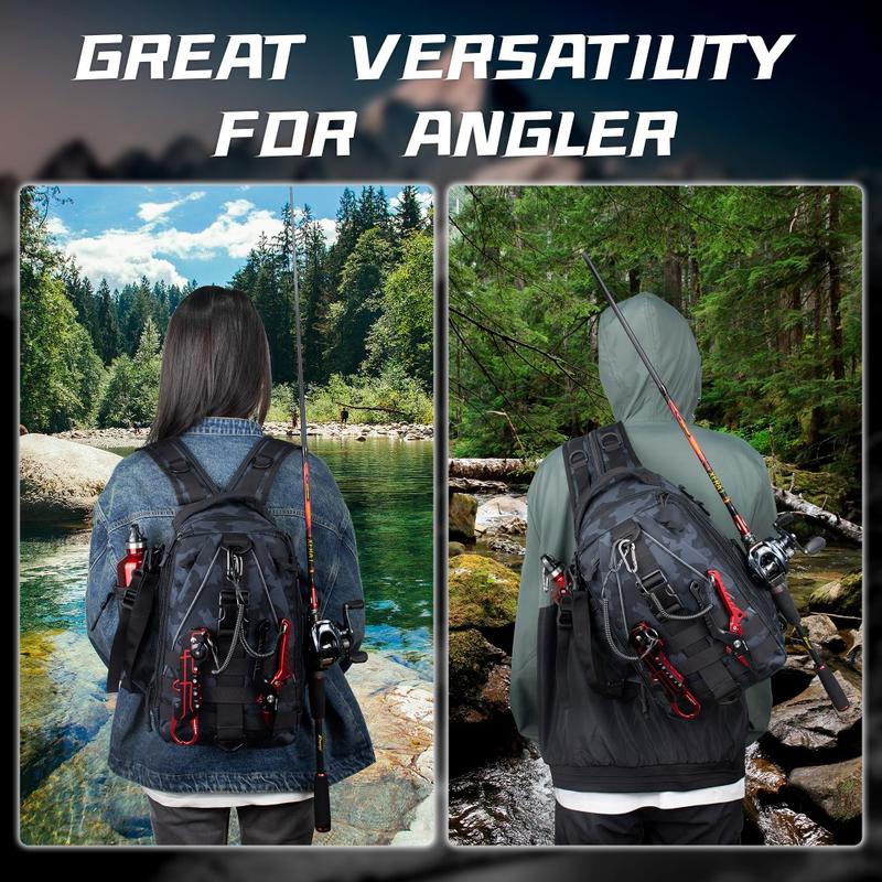 Fishing Backpack Fishing Tackle Crossbody Bag with Fishing Rod Bracket Fishing Tackle Box Fly Fishing Gift, Suitable for Men and Women, Accessories Not Include fishing tackle fishing  gear